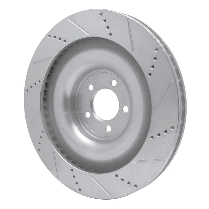 Jaguar XKR Brake Rotor (1) - Right Front - R1 Concepts - Drilled & Slotted - Silver - `08-`09